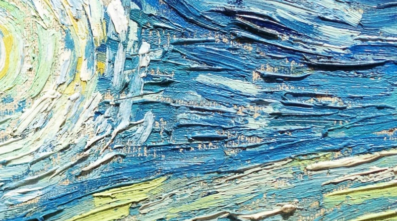 Nét cọ dày, xoáy và giàu nhịp điệu tạo nên cảm giác chuyển động đặc trưng trong tranh Van Gogh. 
