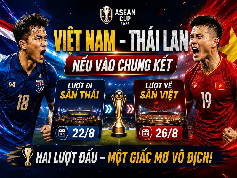 Lịch chung kết ASEAN Cup 2026 gồm hai lượt vào ngày 22/8 và 26/8, với Thái Lan đã chắc chắn góp mặt.