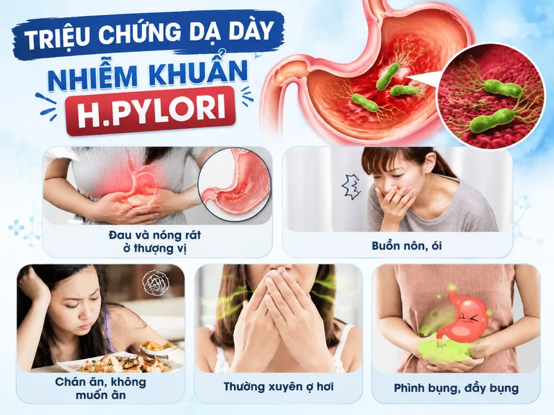 Nhiễm HP dạ dày có thể gây ra các triệu chứng khó chịu như đau thượng vị, đầy hơi và khó tiêu.